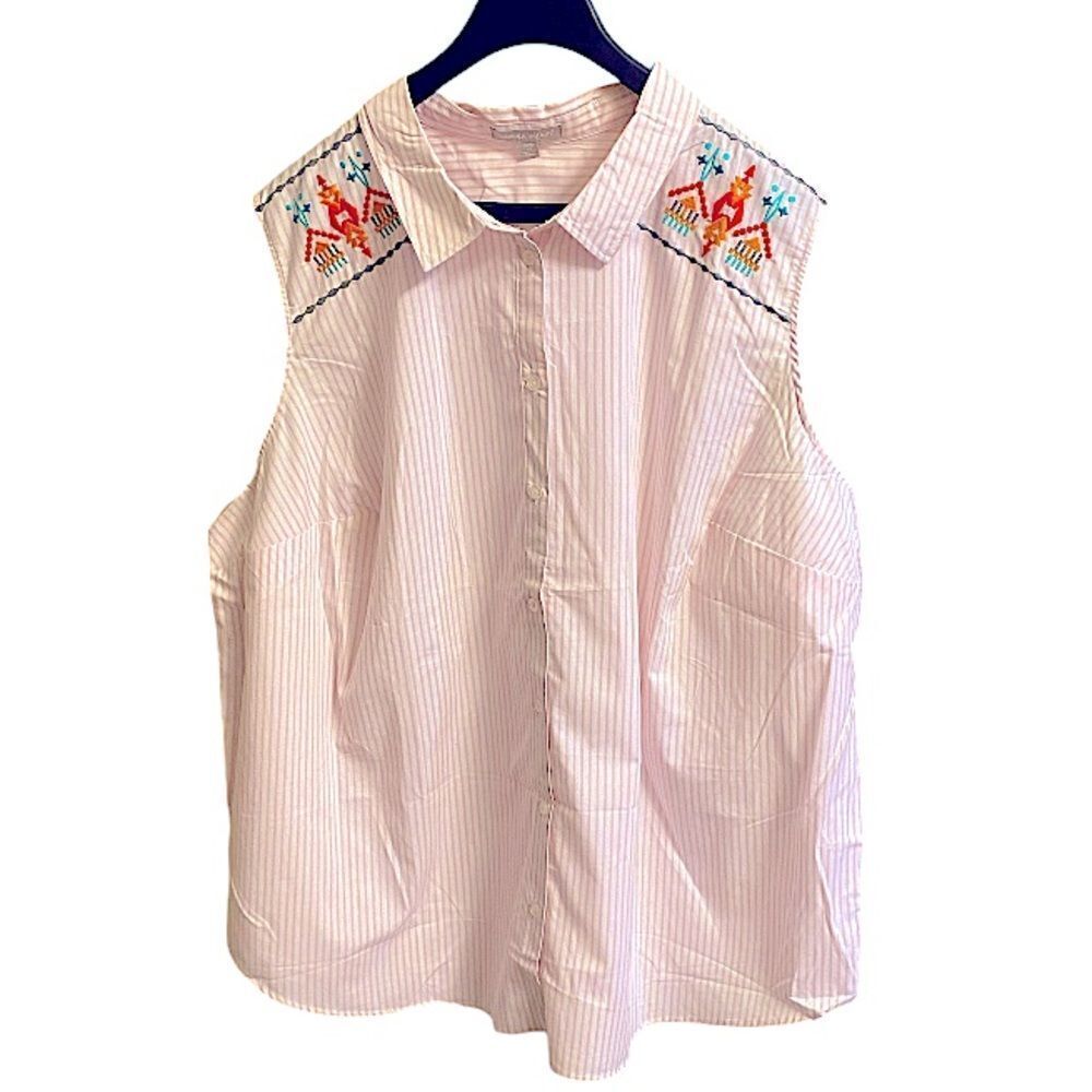 Woman Within 3X 30/32 Top Aztec Print Plus Size New Sleeveless Embroidered Boho